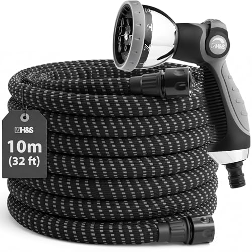 H&S Gartenschlauch flexibel 10m - Garten Wasser Schlauch 2x erweiterbar - Dehnbarer Flex Wasserschlauch - Flexibler Gartenschlauch - Flexschlauch grau