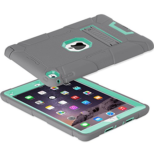 Ipad Air 2 Case, Bentoben [Hybrid Shockproof Case] With Kickstand Rugged Triple-Layer Shock Resistant Drop Proof Case Cover For Ipad Air 2 With Retina Display / Ipad 6, Gray/Mint Green #TOP4