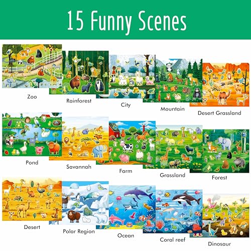 Animal Habitat Sticker Book, 780+ Stickers & 15 Animal Habitat Scenes, Side by Side Activity Book Funny Sticker Books Educational Game- Great for Toddlers, Kids, Boys & Girls