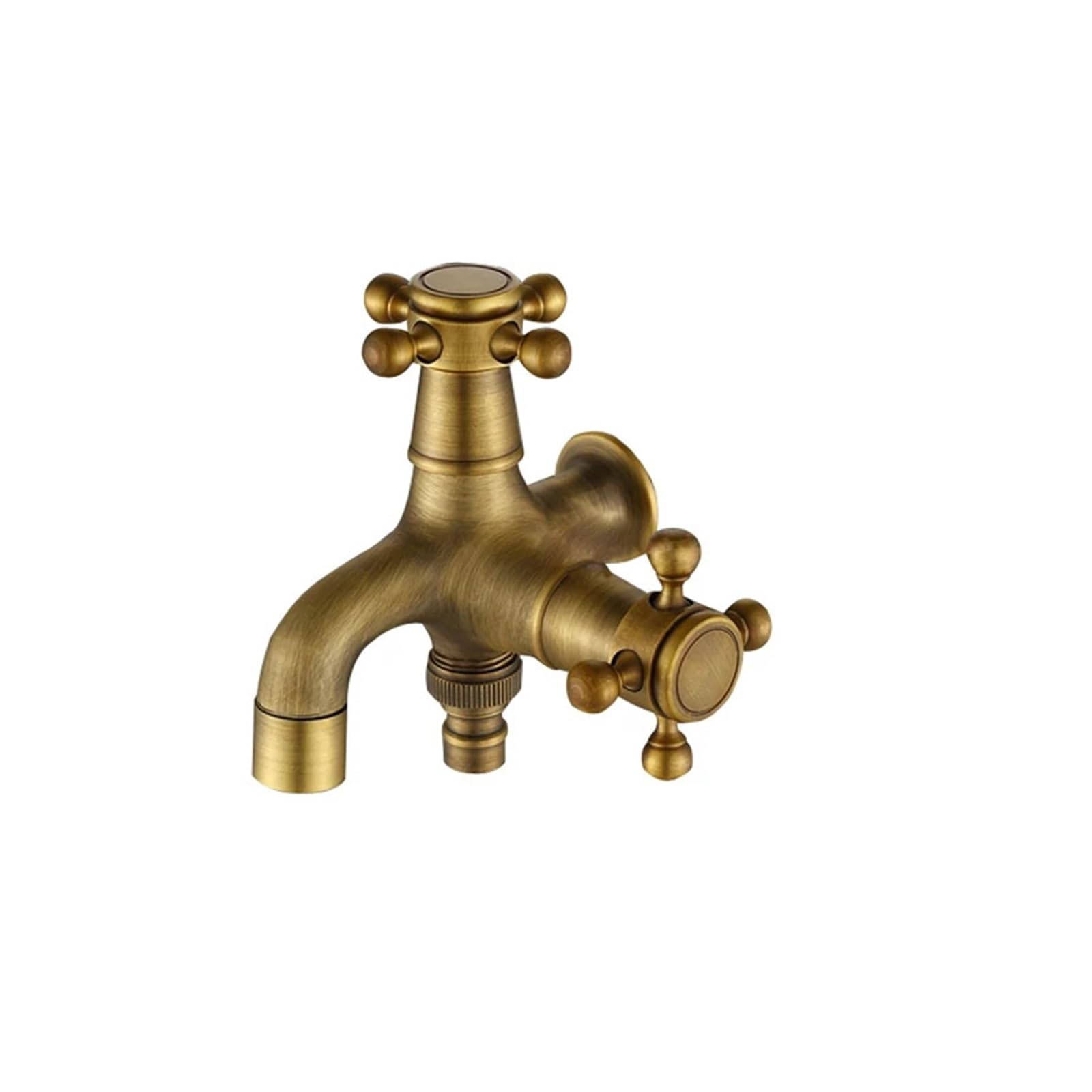 Rubinetto singolo for acqua fredda in ottone antico Rubinetto da giardino decorativo a doppio ugello G1/2 a doppio scopo montato a parete