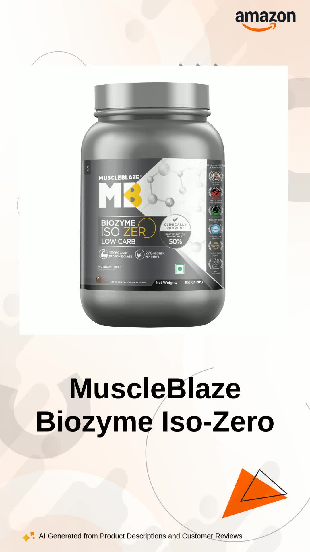 AZARE Selection M H Emollient E セット MuscleBlaze Biozyme Iso-Zero Whey Protein Isolate Powder, 1kg (2.2