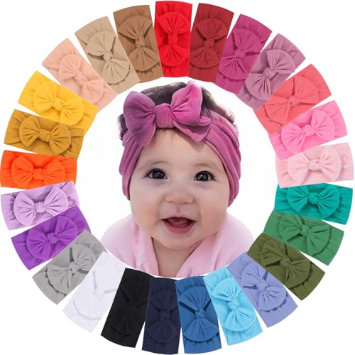 ALinmo 25PCS Baby Nylon Headbands Soft Hairbands Hair Bow Elastics for Baby Girls Newborn Infant...