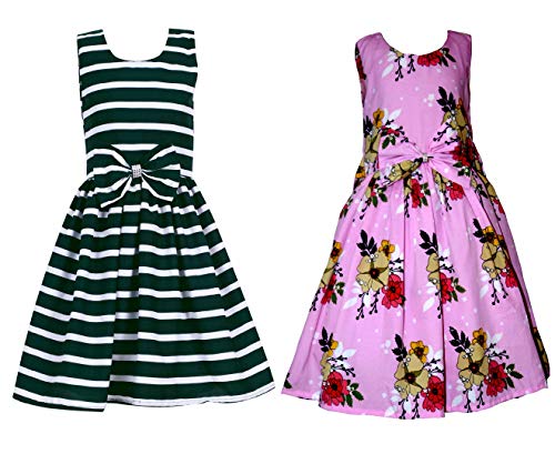 Image of Casual Frock for Baby Girls,Blue Printed and Dark Green Printed,Pack of 2