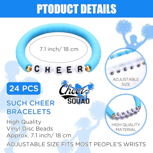 Image of Landical 24 Pcs Cheerleader Gifts Stackable Clay Bead Cheer Bracelets Friendship Bracelets Senior Night Cheer Gifts for Girls(Blue)