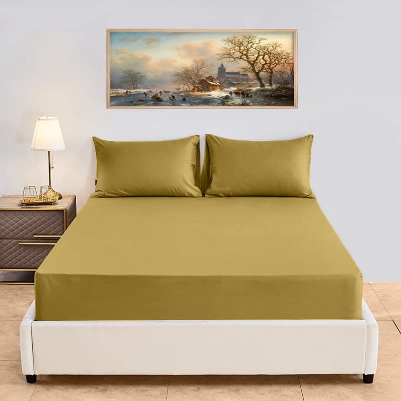 Dazzle Collection® Plain Fitted Sheet 180 Thread Count Polycotton | 50% Cotton 50% Polyester | Non Iron Plain Fitted Sheet Machine Washable. (Single, Natural)