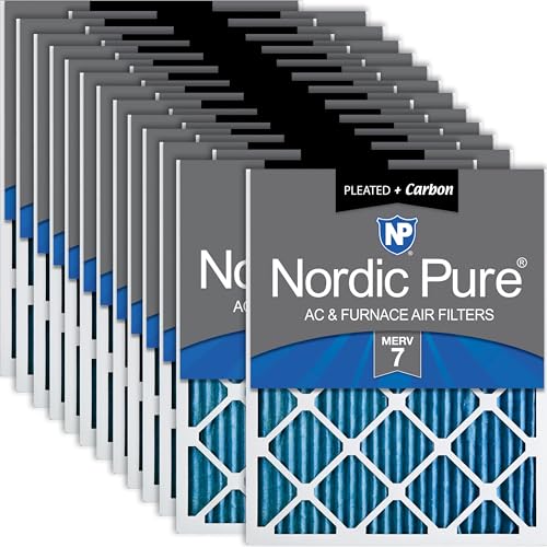 Image of Nordic Pure 20x25x1 Pleated MERV 7 Plus Carbon Air Filters 24 Pack | Actual Size: 19 1 /2 x 24 1 /2 x 3 /4 Made in USA, Standard HVAC Filtration, Pet & Household Odor Control