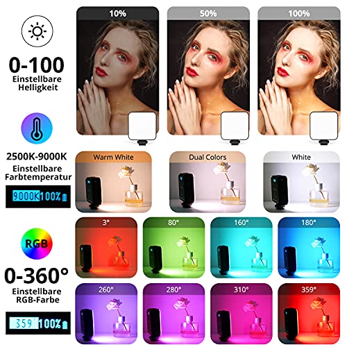 Kameralicht RGB mit Stativ, YELANGU LED Videoleuchte with 2000mAh Battery. Video licht Mini Dimmbare 2500K-9000K, Foto… – Bild 4