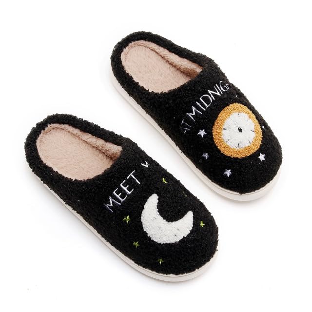 Feionusin Meet Me At Midnight Slippers for Womens Mens Warm Fuzzy Slippers Memory Foam Cloud Slides Slip-on Cozy Winter Indoor Bedroom Pillows Flat Shoes