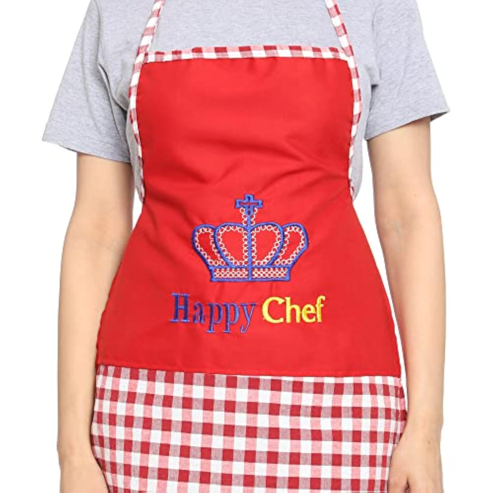 Men's Happy Chef Embroidered Polyester Apron with Matching Chef Cap