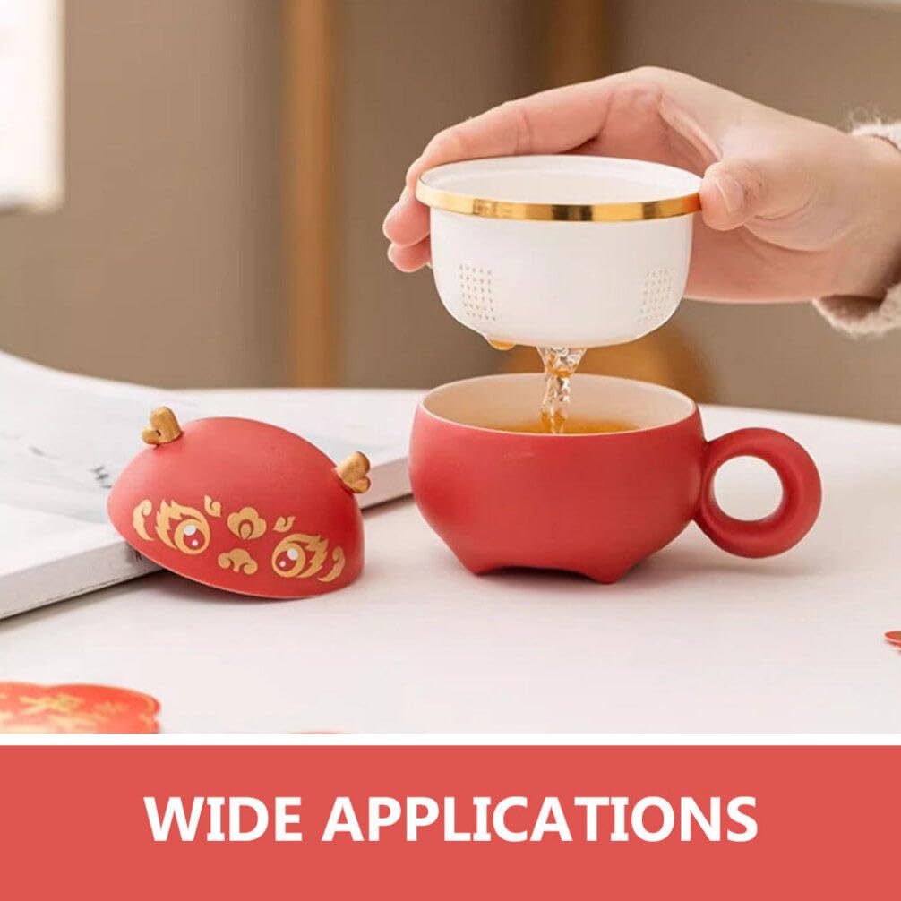 STOBAZA Tazza da Tè in Ceramica 140ml Filtro, Coperchio Rosso