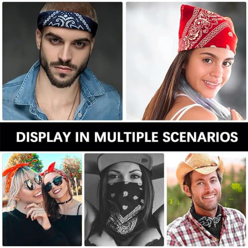 LZKHEH 3er Set Bandanas für Damen und Herren, Nickitücher als Kopftuch oder Halstuch, Unisex Bindetücher als Headwear, Haarschal in Paisley Muster (55 x 55 cm, Rot, Schwarz, Blau)