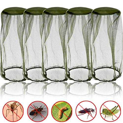 BESTZY 5 Piezas de Mosquitera de Cabeza Malla Red de Proteger Cabeza para Prevención de Insectos Mosquito de Senderismo Acampar Escalada al Aire Libre (Verde ejército)
