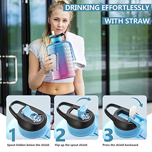 AOMAIS Motivational Gallon Water Bottle With Time Marker, Straw, Big Water Jug, Wide Mouth Leak proof lid with Spout, BPA free Reusable Plastic Bottles for Running Sports Fitness Outdoor - Thumbnail 4