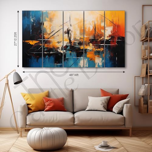 Image of The Castle Decor Abstract art painting with frame Big Size 27x48 Wall art for living room,Bedroom,Drawing room,Hotels-Wooden Framed-344