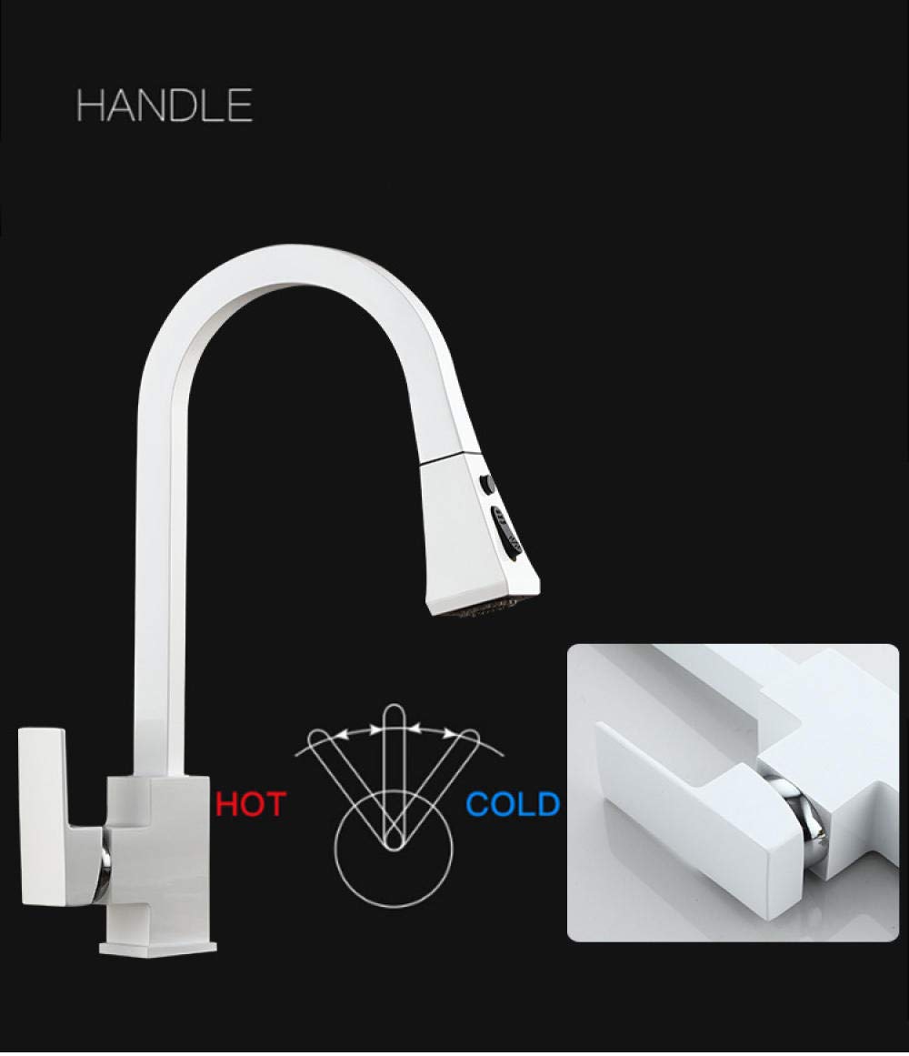 Grifos de fregadero de cocina, grifo de cocina extraíble giratorio de 360 grados, grifo mezclador blanco para cocina, diseño de goma, montaje en cubierta caliente y fría para fregaderos