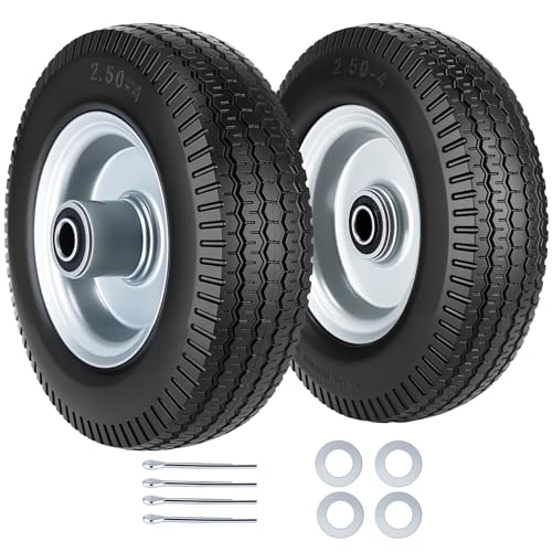 8-Inch Flat-free Tire and Wheel 2.50-4 Solid Tire Replacement with 5/8 Bearings 2.2 Offset Hub Compatible with Hand Truck Garden Wagon Trolley Dolly (2 Pack)