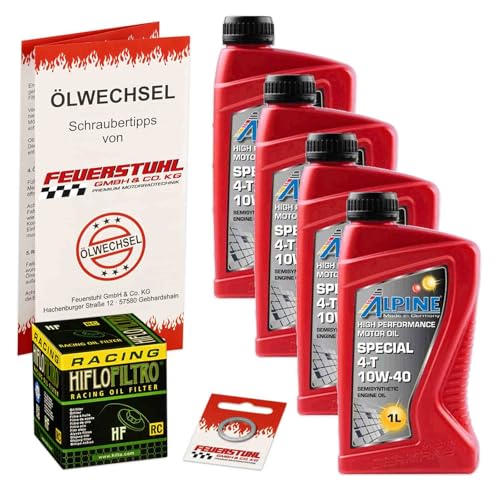 Öl & Ölfilter für Honda VFR 750 F, 1988-1989 (RC24), Ölwechsel Set, Alpine 10W-40 Motoröl + HiFlo RACING Filter + Dichtring(e)