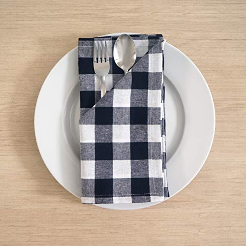 Image of FINGERCRAFT 100% Cotton Cloth Napkins Set of 12 - 20x20 Inch (50x50 cm) Reusable Soft & Absorbent Gingham Check Dinner Table Napkins (Black White Check, Set of 12)