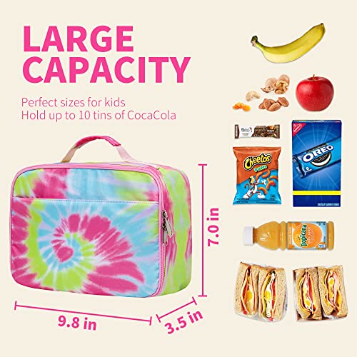 Tie Dye Kids Lunch Box For Girls Lunch Bag,Pink Insulated Lunchbag For Gift Reusable Lunch Bag Suitable Age:6 Year+ Rainbow Toddler Lunch Bags #TOP2