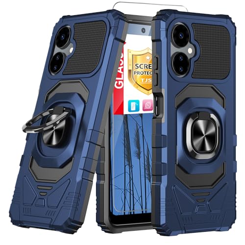 TJS Compatible for Boost Mobile Celero 5G 2024 (3rd Version) Case, with Tempered Glass Screen Protector Metal Ring Kickstand Magnetic Support Heavy Duty Protection Celero3 5G Phone Case (Blue)