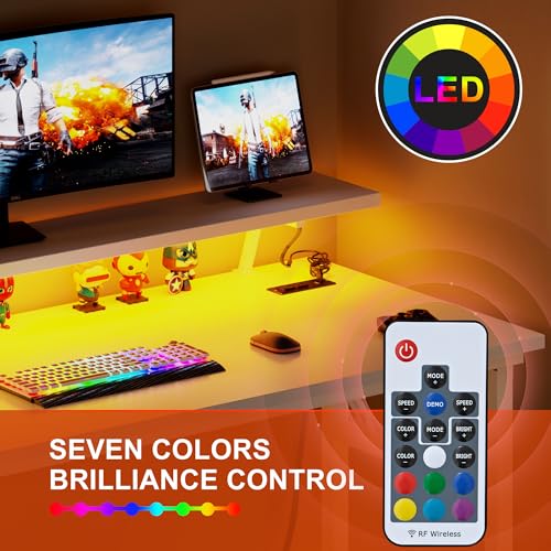 Image of DlandHome 47 inch Computer Desk with Power Outlets & LED Lights, White, Bedroom