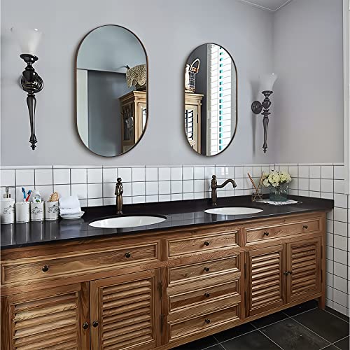 Andy Star Bronze Bathroom Mirror For Wall, 20X33 Brushed Bronze Oval Mirrors Stainless Steel Metal Frame Deep 1’’ For Bathroom, Bedroom, Living Room, Entryway, Hang Vertical Or Horizontal #TOP1