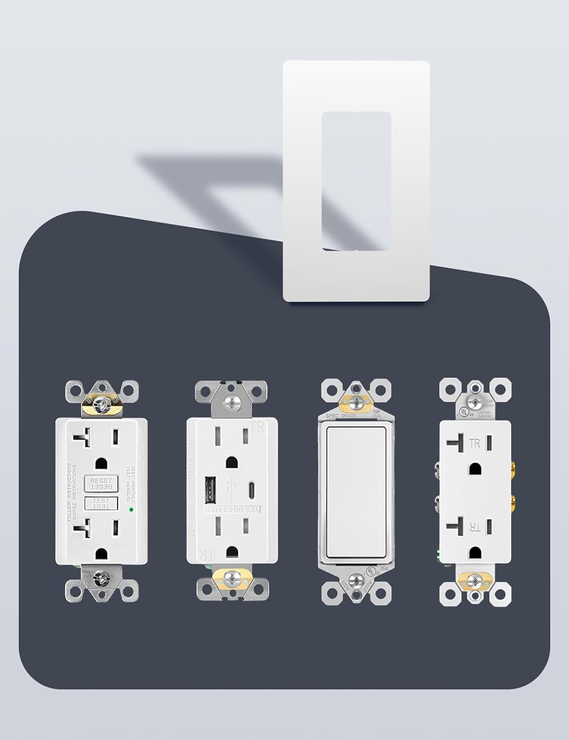 MORNING GROUP Matte Finish Single Decorator Switch Cover, 1-Gang Screwless Wall Plate, 4.53" H x 2.75" L, Polycarbonate Thermoplastic, UL Listed, White, 10 Pack