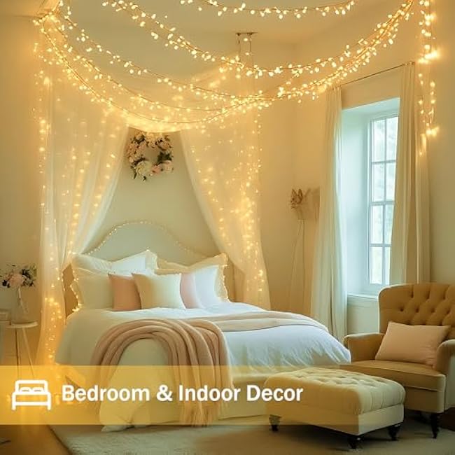 Connectable 200 LED String Lights Indoor Outdoor, 66FT Warm White Christmas Lights Waterproof, 8 Modes with Timer, Twinkle Fairy Lights Plug in Clear Wire for Christmas Tree, Bedroom, Classroom Decor