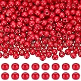 SUNNYCLUE 600 Pieza de Cuentas de Madera Roja de 10mm, Cuentas de Macramé de Madera A Granel, Agujero Grandes, Arándano Rojo Pequeño, Madera de Arce Natural, Espaciadores Sueltos para Suministros de
