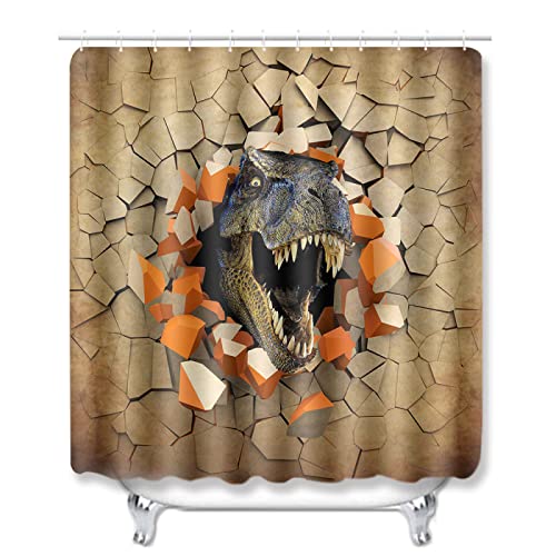 ZQMHCY Duschvorhang Orange Dinosaurier Braun Shower Curtains 4-Teiliges Set, 1 Duschvorhang 180x180 Polyester+1… – Bild 4