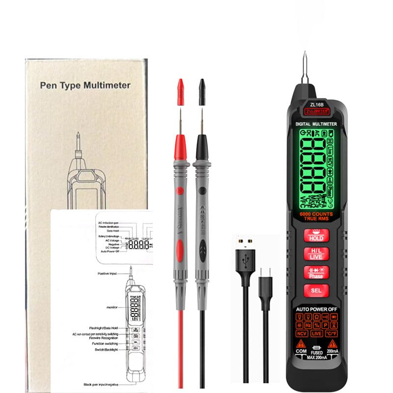ZLLJMETER ZL16B Multimeter with test leads and USB cable
