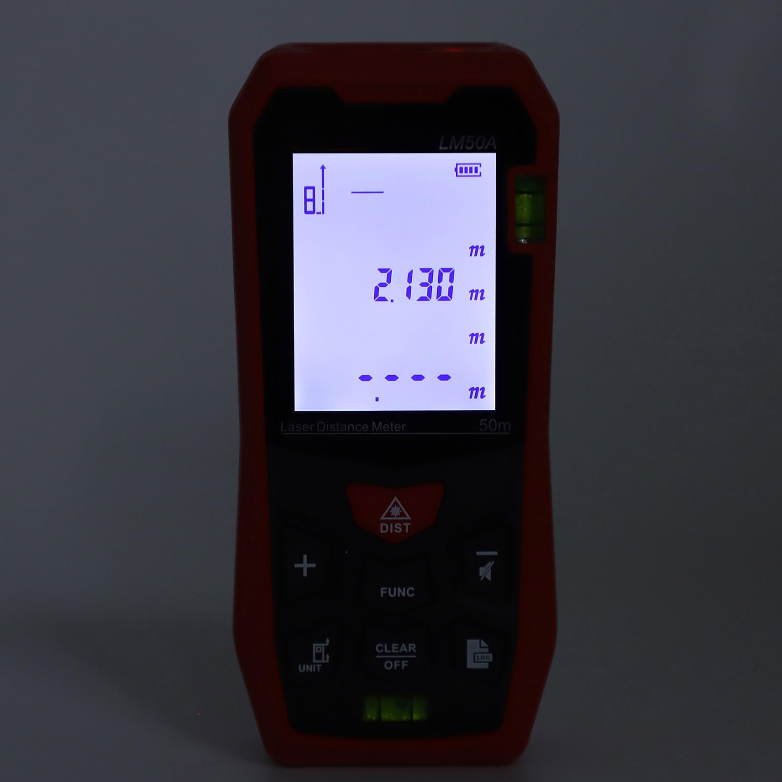 Socobeta Medidor de Distancia Láser LM50A 50M, Herramienta de Medición, Telémetro Infrarrojo con Almacenamiento de 99 Datos para Medición en Interiores y Exteriores
