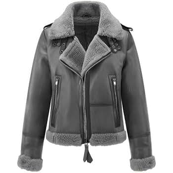 Vogamor Women's Charcoal Grey Genuine Sheepskin Sherpa
