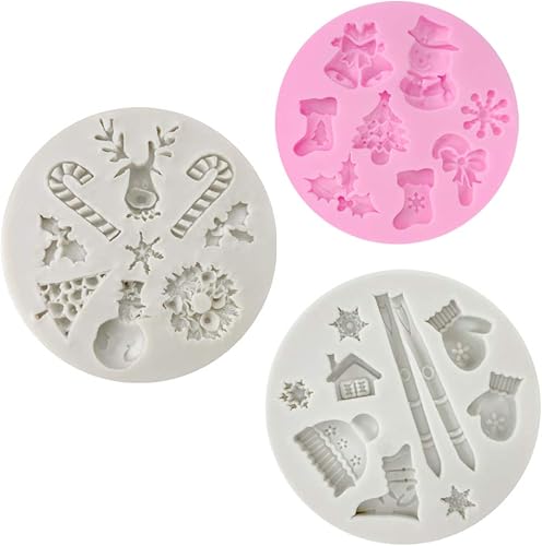 3 moldes de silicona para fondant, 25 cavidades 3D de Navidad, decoración de tartas de azúcar, decoración de cupcakes, proyectos de manualidades,
