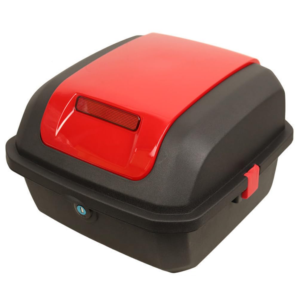 AVIITI Universal Motorcycle Scooter Top Box, Can Store Helmet Tail Box Trunk Luggage, with Mounting Accessories and Night Warning Light,Red,36x34x24cm