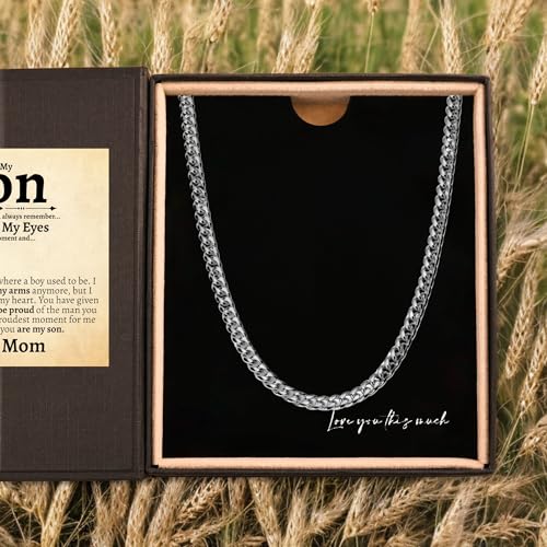 Love You This Much Son Gift from Mom | Men's 5mm Steel Necklace | Mother to Son | 22" Length | Luxury Gift Box + Card3
