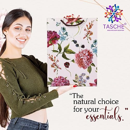 Image of TASCHE Alekhya Design Paper Gift Bags for Return Gift, Small Presents, Weddings, Birthday, Holiday Presents,Multicolor (20.32 x 7.62 x 27.94 Cm, Pack of 10)