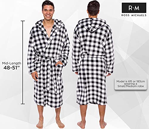 Ross Michaels Mens Robe Buffalo Plaid Hooded Robe - Mid-Length Plush Fleece Bathrobe (White/Black, 3X-Large)3