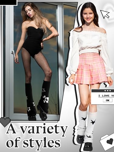 Geyoga 6 Pairs Y2k Accessories Harajuku Winter Leg Warmers Girls Gyaru Japan Kawaii Leg Warmers Goth Lolita Knit Boot Socks3