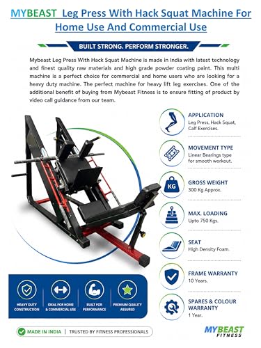 Image of Mybeast Leg Press with Hack Squat Plate Loaded Machine for Home and Commercial Use I Lower Body Workout I Heavy Duty Leg Workout Equipment for Gym and Home