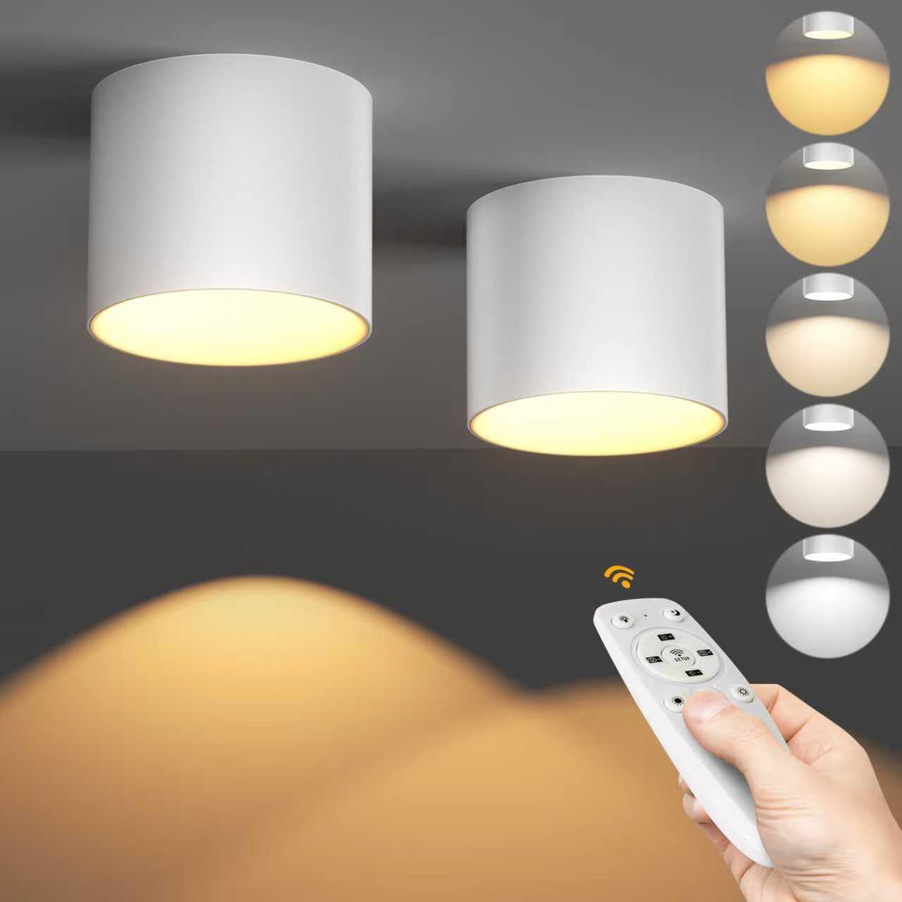 Remote Control Ceiling Spotlight Fixtures Flush Mount Ceiling Light Fixture Dimmable LED Spot Lights Indoor, 4.72" Cylinder Downlight for Hallway Kitchen Entryway Foyer, 20W White 2 Pack