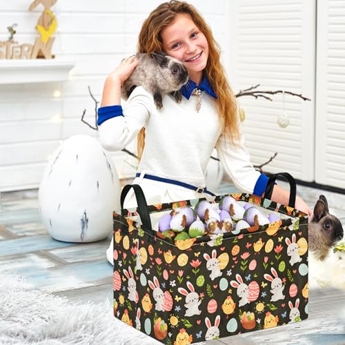 Image of MAIZMZ Easter Storage Basket Eggs Bunny Flower Gifts Cube Waterproof Storage Bins Organizer,Foldable Closet Shelf Baskets with handles for Women,Nursery Hamper Toys Box,Room Decorations
