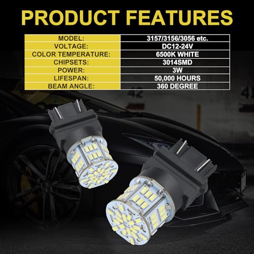 iFunyLED 4PCS 3157 LED Bulb Back Up Reverse Light 12V-24V Super Bright 3156 3056 3057 3047 4157 LED Replacement Light Kit Set for Car Back Up Reverse Tail Brake Turn Signal Lights - Xenon White