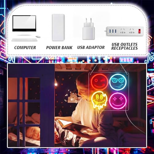 Image of Retisee Smile Face Neon Classroom Sign Multicolor Smile Face LED Neon Light for Wall Decor Gifts LED Sign for Classroom Bedroom Party Bar Wedding Art Decoration Gifts