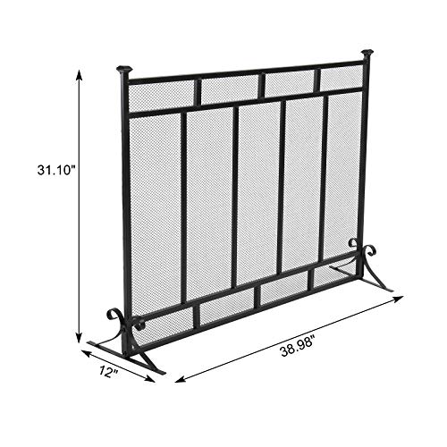 jeerbly Single-Panel Fireplace Guard Vertical Grid Decorative Black Metal Steel Mesh Fireplace Screen Fire Spark Protect Grate Cover Outdoor Tools (31\"×39\")