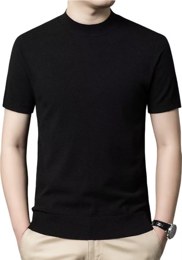 Men's 100% Pure Wool Mock Neck Short-Sleeve Slim-Fit Knit Top