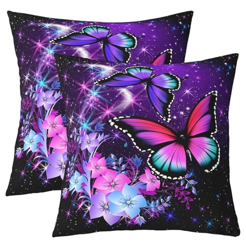 Dreamy Butterfly & Galaxy Pillow Covers 22"x22" Purple Blue