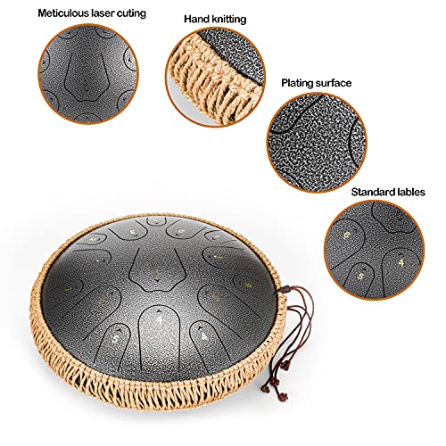 14 Inch 15 Note Steel Tongue Drum Qingshi Percussion Instrument Lotus Hand Pan Drum Drum Mallets Carry Bag Used For Music Education Concert Spiritual Healing Yoga Meditation (14 Inch 15 Note-Silver) #TOP2