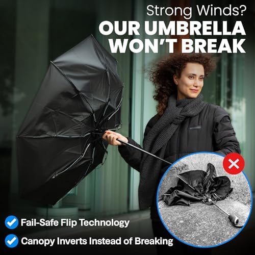 Rain-Mate Windproof Compact Umbrellas for Rain - Strong Reinforced Fiberglass Rib Design & Auto Open & Close - Portable Folding Travel Umbrella -... - Image 3