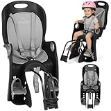 Campela Kinderfahrradsitz hinten – 2-in-1 Montage Gepäckträger & Rahmen 28–34 mm – 5-Punkt-Gurt, EN14344/TÜV – bis 22 kg, 9 Monate–7 Jahre – waschbares Polster – CA0060GRY